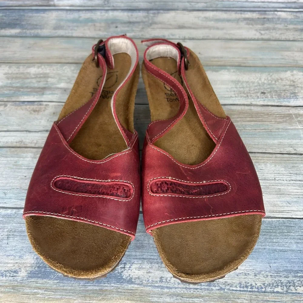 Sergio Tomani Sandals Size 40 Red Leather Cork ‎ Womens